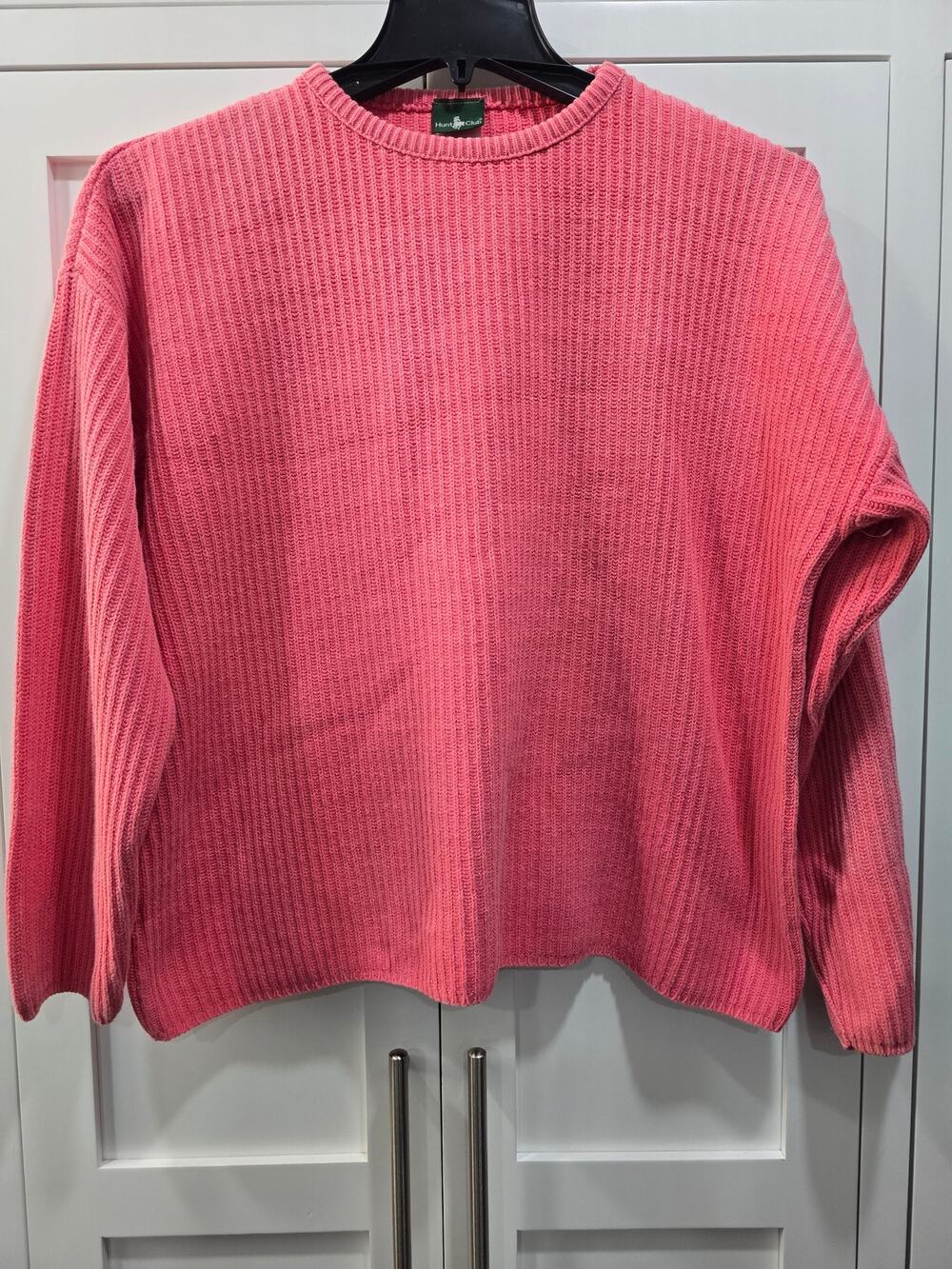 Vintage 90s Hunt Club Salmon Pink 100% Cotton Sweater Made in USA Large